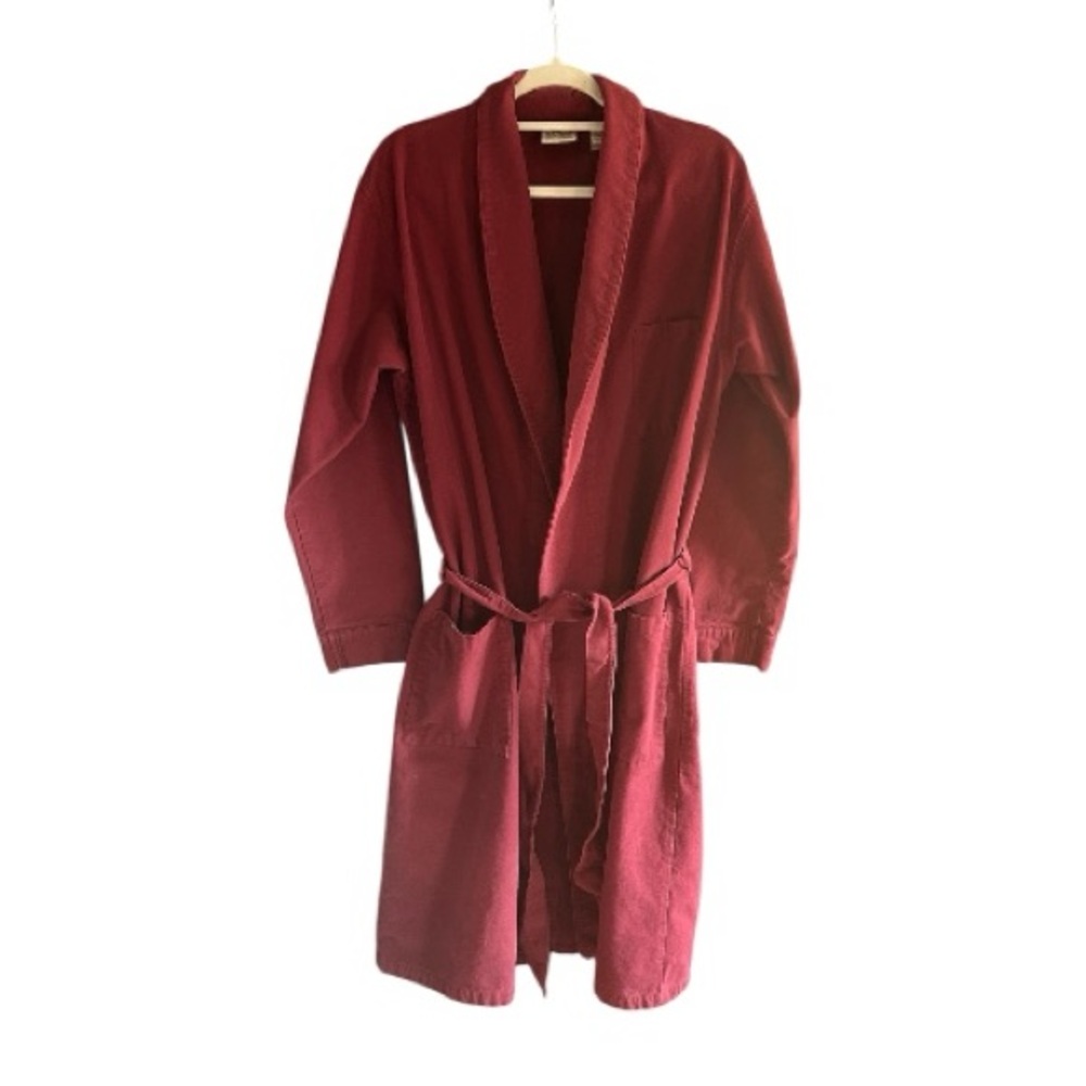 VINTAGE LL BEAN Cotton Chamois Flannel Bathrobe Robe Maroon M‎